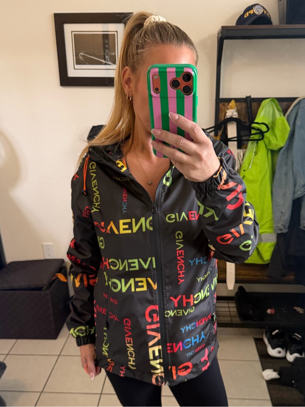 Givenchy Women's Black Logo Print Windbreaker Jacket